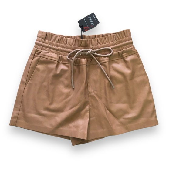 n:PHILANTHROPY Emma Vegan Faux Leather Shorts Camel Drawstring NWT
